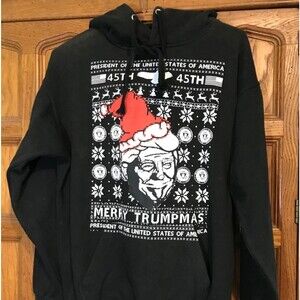 Pres. Donald J Trump Area Code 212 Medium Black Hoodie Merry Trumpmas Sweatshirt